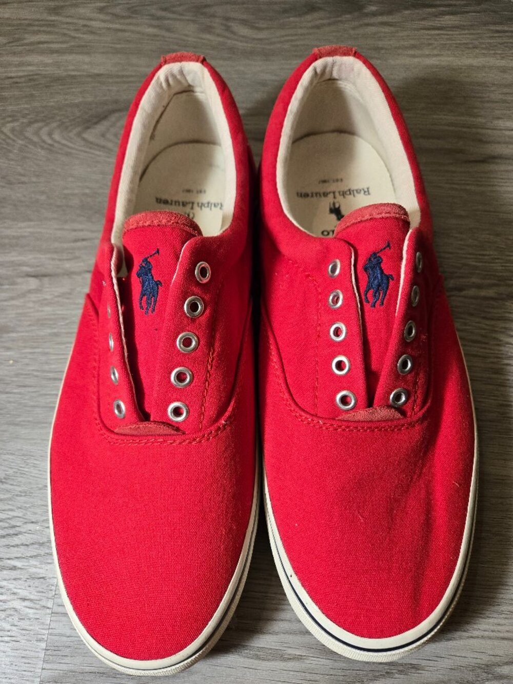 Ralph Lauren Red Slip-On Sneakers Polo Player Size 10D Canvas Shoes